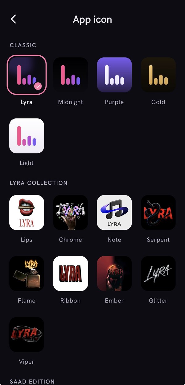 Settings › App icon with the Lyra Collection