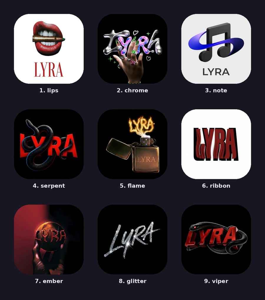 The nine Lyra Collection app icons